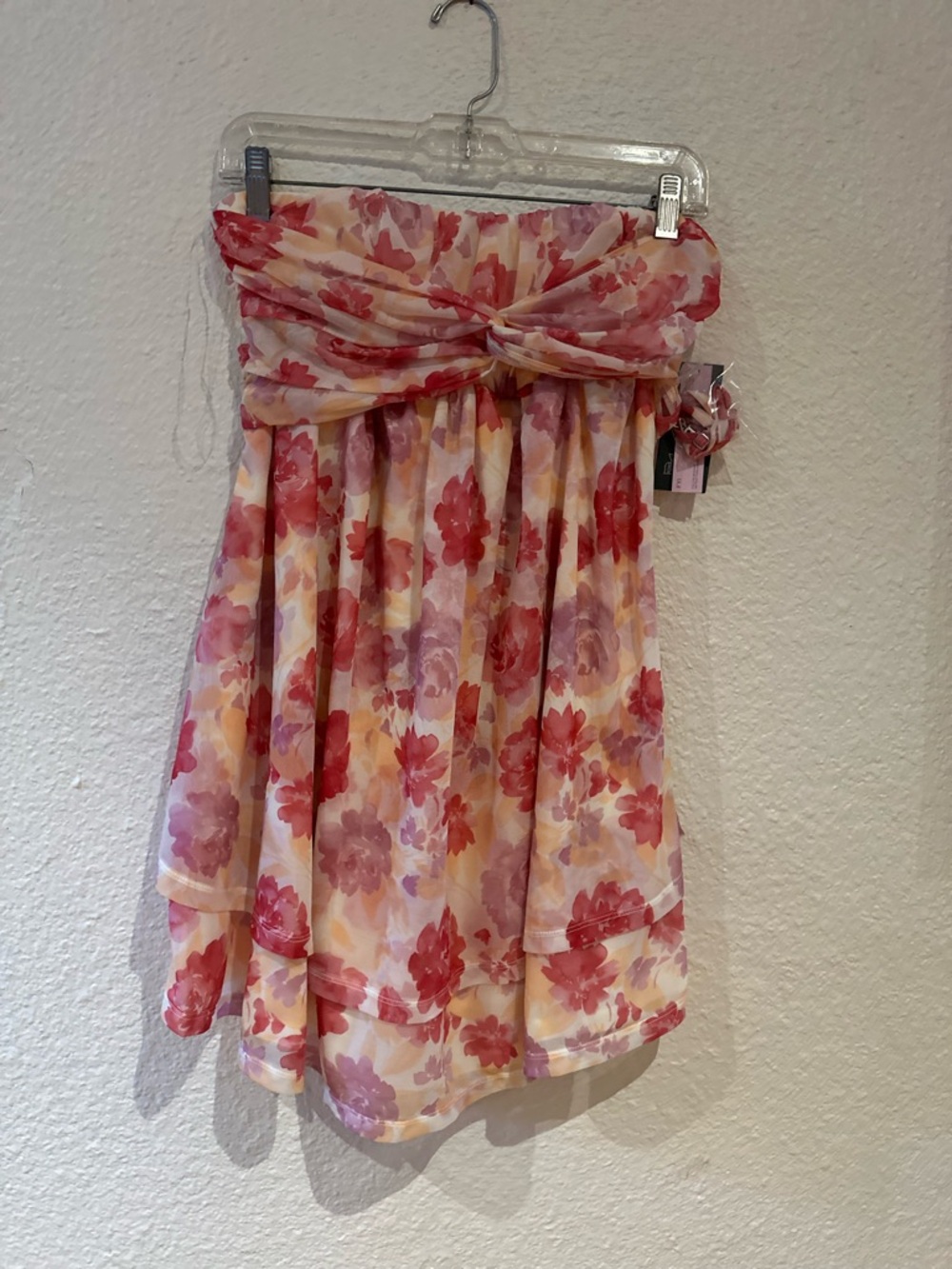 a new day Pink and Cream Floral Strapless Mini Dress